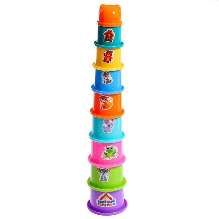 Развивающая игрушка «Пирамидка-стаканчики: Милота», 9 предметов - фото 1898135954