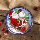 Шкатулка металл "Дед Мороз и снеговик в санях" 8,2х8,6х8,6 см - Фото 3