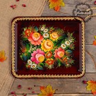 Поднос «Цветы», бордовый фон, 36х30 см, ручная роспись - Фото 1