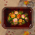 Поднос «Цветы», бордовый фон, 45х32 см, ручная роспись - Фото 1