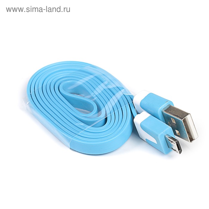 Кабель GAL, micro USB - USB, 1 А, 1 м, плоский, синий - Фото 1