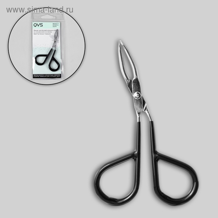 Пинцет в форме ножниц, 9 см, цвет чёрный/серебристый - Фото 1