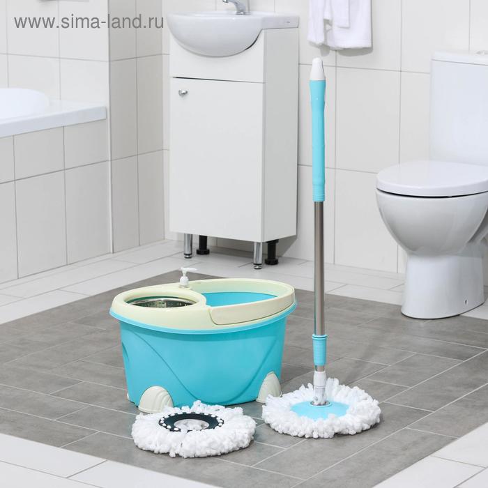 Швабра с отжимом и ведро с металлической центрифугой, 16 л, запасная насадка, цвет МИКС