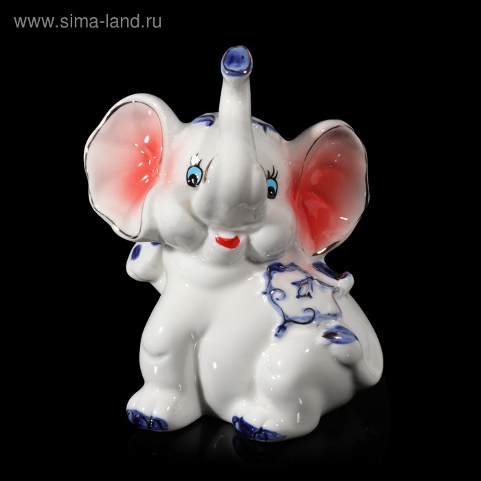 Сувенир керамика "Слонёнок с синими цветами сидит" 12,5х9х7 см - Фото 1