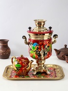 Набор посуды «Рябина», 3 предмета: самовар 3 л, заварочный чайник 0.7 л, поднос - Фото 2