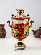 Набор посуды «Рябина», 3 предмета: самовар 3 л, заварочный чайник 0.7 л, поднос - Фото 4