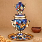 Набор «Птица на синем», жёлудь, 3 предмета, самовар 3 л, заварочный чайник 0,7 л, поднос - фото 9786593
