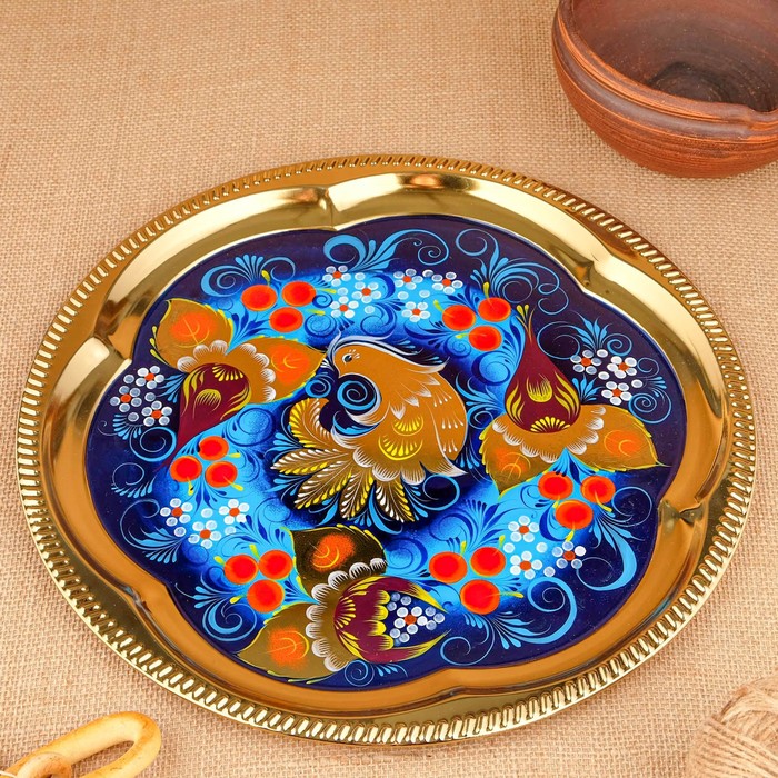 Набор «Птица на синем», жёлудь, 3 предмета, самовар 3 л, заварочный чайник 0,7 л, поднос - фото 1886317395