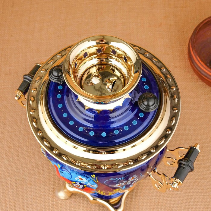 Набор «Птица на синем», жёлудь, 3 предмета, самовар 3 л, заварочный чайник 0,7 л, поднос - фото 1886317388