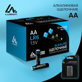 Батарейка алкалиновая (щелочная) LuazON, АА, LR6, блистер, 2 шт