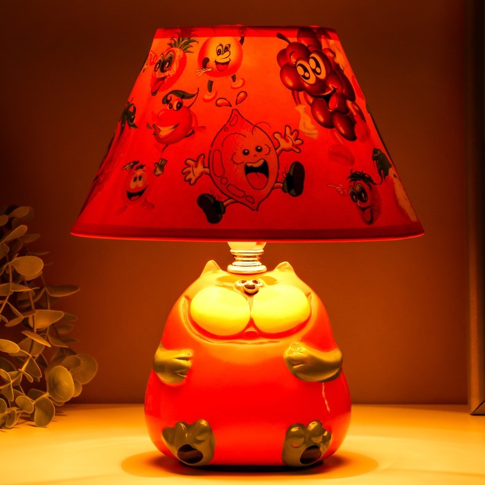 Настольная лампа "Кот" 1хE14 40Вт оранжевый 20х20х25см. - фото 1906934510