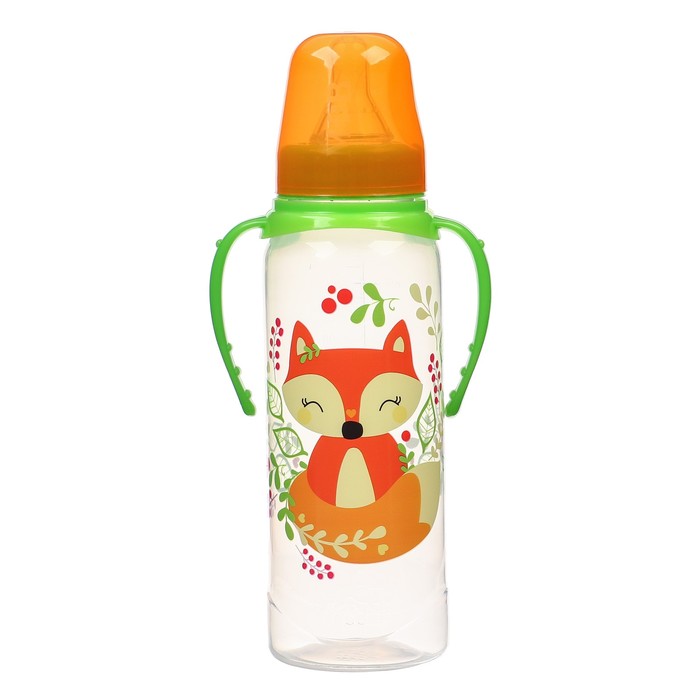Бутылочка для кормления «Лисичка Соня», классическое горло, с ручками, 250 мл., от 0 мес., цвет зелёный - фото 1896661413