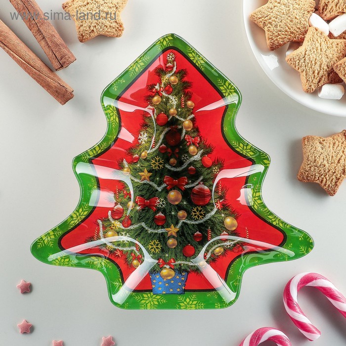 Блюдо стеклянное сервировочное Доляна «Ёлочка», 18×18 см - Фото 1