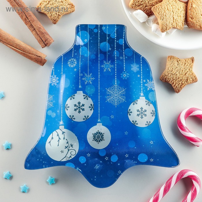 Блюдо стеклянное сервировочное Доляна «Колокольчик. Ёлочные игрушки», 18×17 см - Фото 1