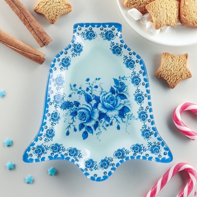 Блюдо стеклянное сервировочное Доляна «Колокольчик. Синева роз», 18×17 см