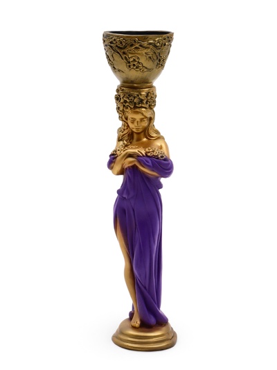 Фигура с кашпо «Девушка с цветами», 23×25×104 см, гипс, цвет бронзовый, фиолетовый