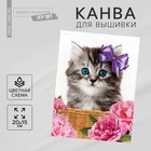 Канва для вышивки крестиком «Котёнок в корзинке», 20х15 см - фото 109079322