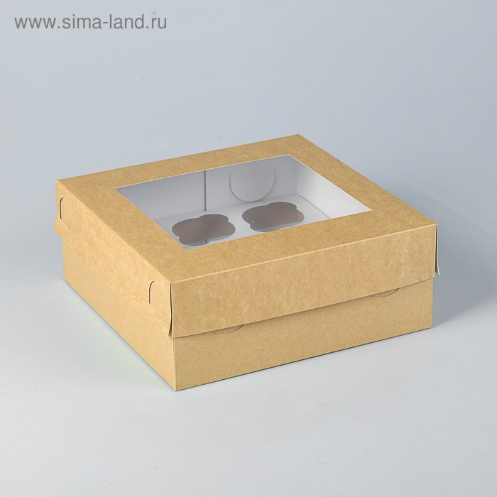 Коробка для капкейков с окном на 9 шт ,крафт, 25 х 25 х 10 см - Фото 1
