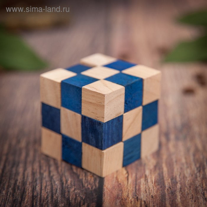 Головоломка дерево "Кубик синий" 4,5х4,5х4,5 см - Фото 1