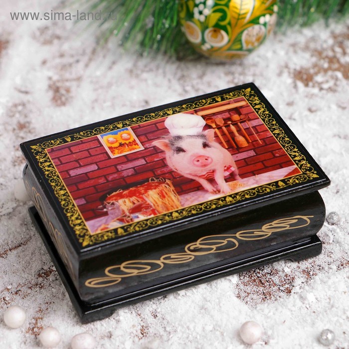 Шкатулка «Свинка - повар», 6×9 см, лаковая миниатюра - Фото 1
