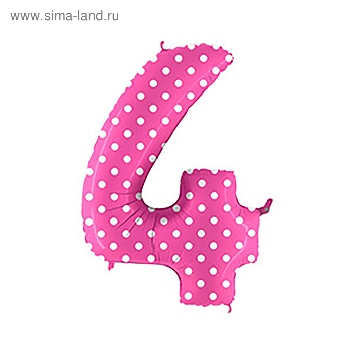 Шар фольгированный 40" "Цифра 4", горошек на розовом - Фото 1