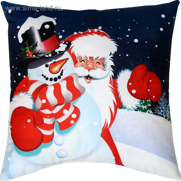 Подушка декоративная «Дед Мороз и снеговик», сублимация, 35 × 35 см, велюр, п/э 100 % - Фото 1
