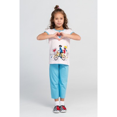 Комплект (футболка, брюки) для девочки, цвет голубой/розовый, рост 98-104 см (28)