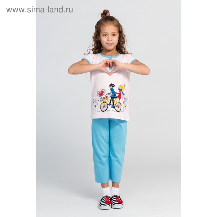Комплект (футболка, брюки) для девочки, цвет голубой/розовый, рост 98-104 см (28) - Фото 1