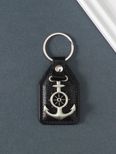 Кожаный брелок для ключей на кольце «Якорь», (кожзам), 6.8×4 см