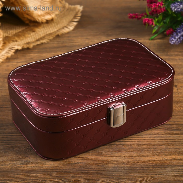 Шкатулка кожзам под часы 1 отделение и бижутерию "Стёганная" бордо 7х20,5х14 см - Фото 1