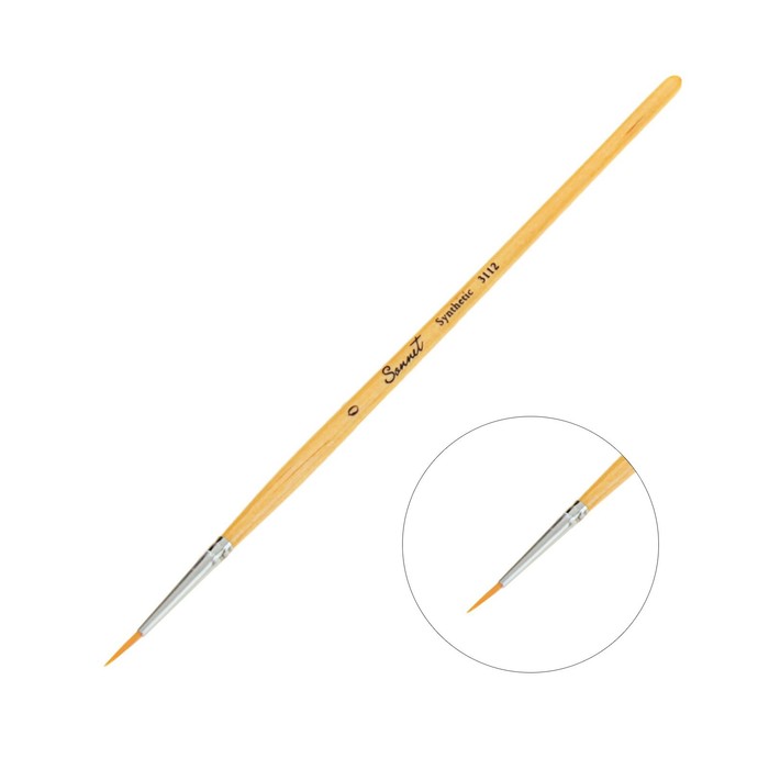 Кисть "Сонет" № 0, синтетика, круглая, короткая ручка, d=1 мм, покрытая лаком - Фото 1