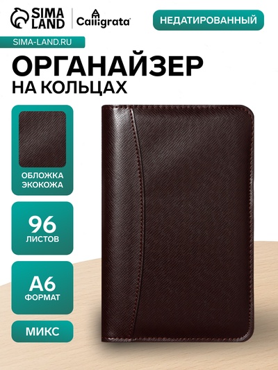 Ежедневник-органайзер Calligrata, А6, 96 листов, на молнии, обложка из искусственной кожи, МИКС
