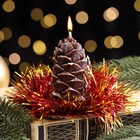Свеча новогодняя "Шишка с еловым декором", 7 см, коричневая МИКС - фото 1402232