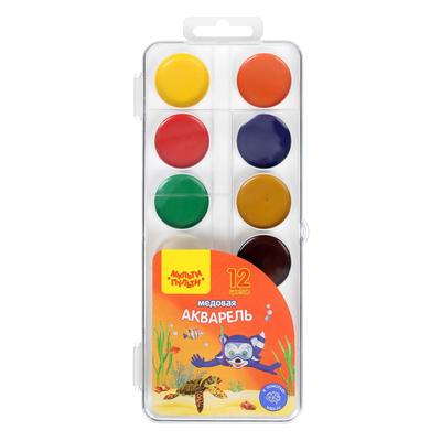 Акварель 12 цветов Мульти-Пульти «Енот в Красном море», медовая, без кисти, пластик, европодвес