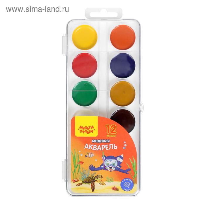 Акварель 12 цветов Мульти-Пульти «Енот в Красном море», медовая, без кисти, пластик, европодвес - Фото 1