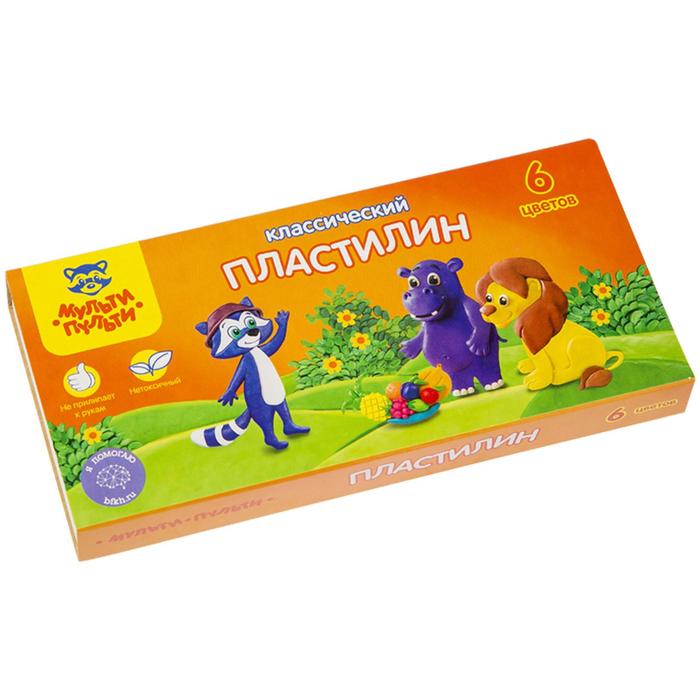 Пластилин 6 цветов 120 г, Мульти-пульти "Приключения Енота", со стеком, картонная упаковка - Фото 1