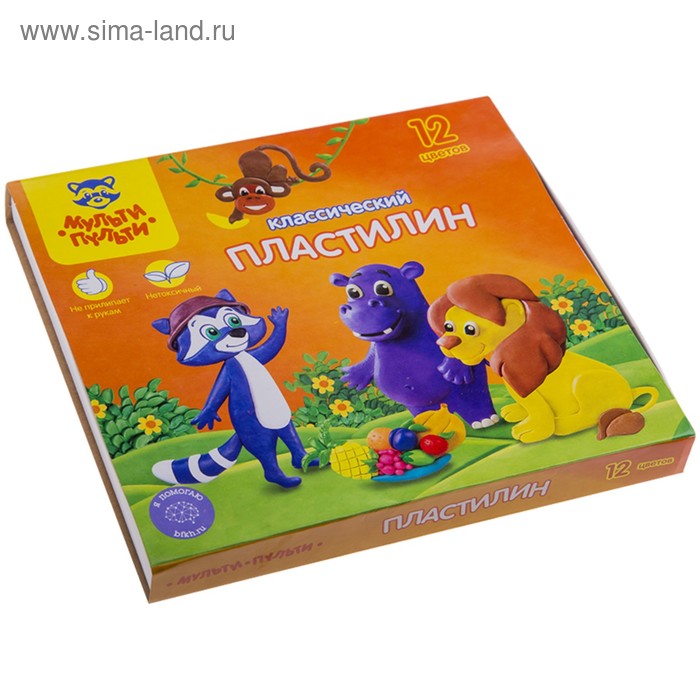 Пластилин 12 цветов "Мульти-пульти", "Приключения Енота", стек, картонная упаковка, 240 г - Фото 1