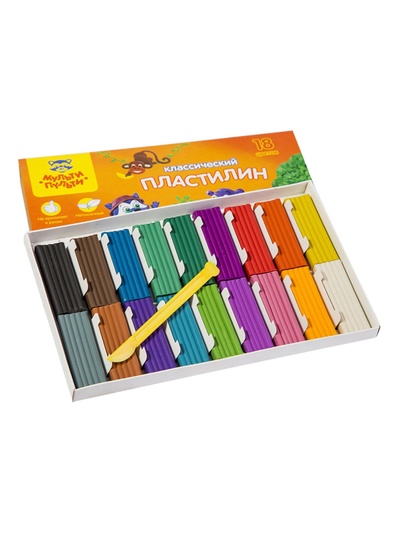Пластилин 18 цветов 360 г, Мульти-пульти "Приключения Енота", со стеком, картонная упаковка