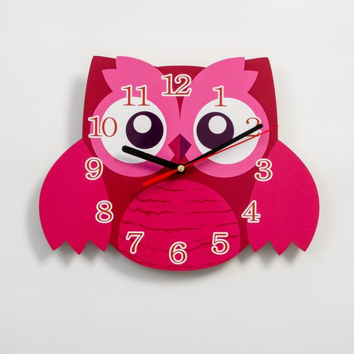 Часы настенные детские "Розовая сова", плавный ход, 24 х 24 см - Фото 1