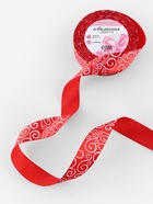 Лента атласная «Узор», 25 мм, 23±1 м, белая, красная №026 - Фото 2