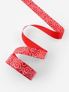 Лента атласная «Узор», 25 мм, 23±1 м, белая, красная №026 - Фото 3