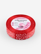 Лента атласная «Узор», 25 мм, 23±1 м, белая, красная №026 - Фото 5