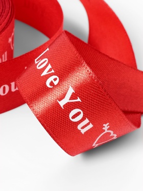 Лента атласная «I Love You», 25 мм, 23±1 м, красная №026