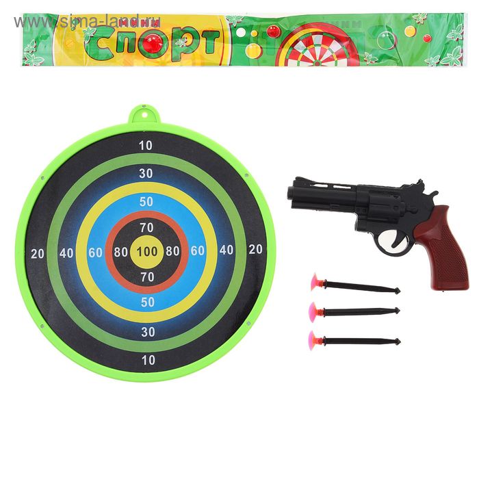 Дартс двухсторонний, с пистолетом, 3 присоски - Фото 1