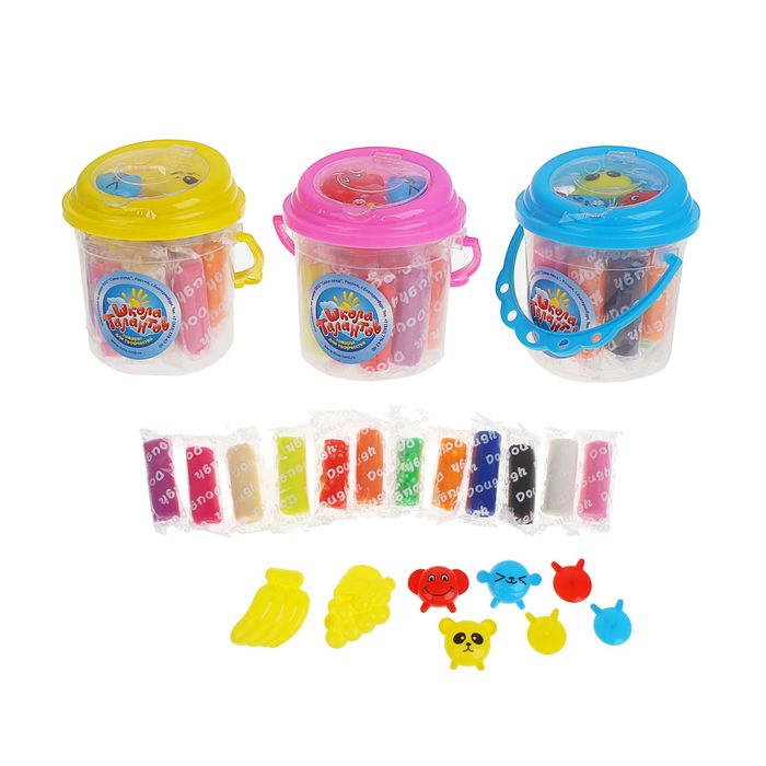 Тесто для лепки 12 цветов по 18 гр. + 8 предметов, цвета МИКС - Фото 1