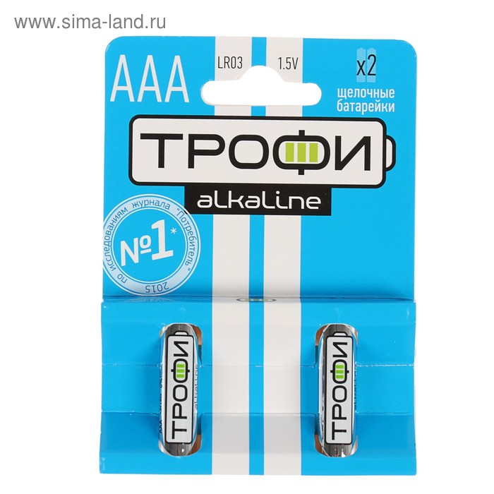 Батарейка алкалиновая "Трофи", AAA, LR03-2BL, 1.5В, блистер, 2 шт. - Фото 1