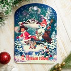 Доска разделочная сувенирная "С Новым годом. Дети и Снеговик", 27,5х19,5см - Фото 1