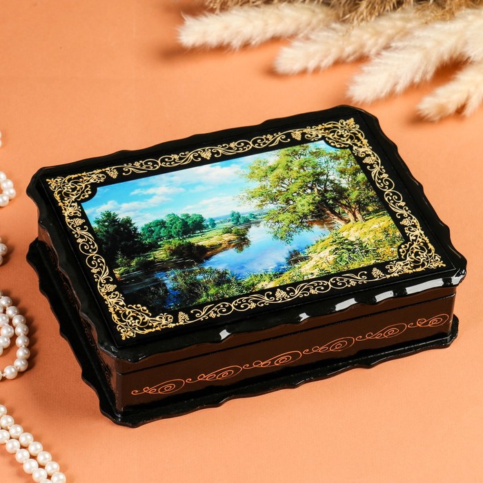 Шкатулка «Лесной берег», 17×23×6 см, лаковая миниатюра - Фото 1