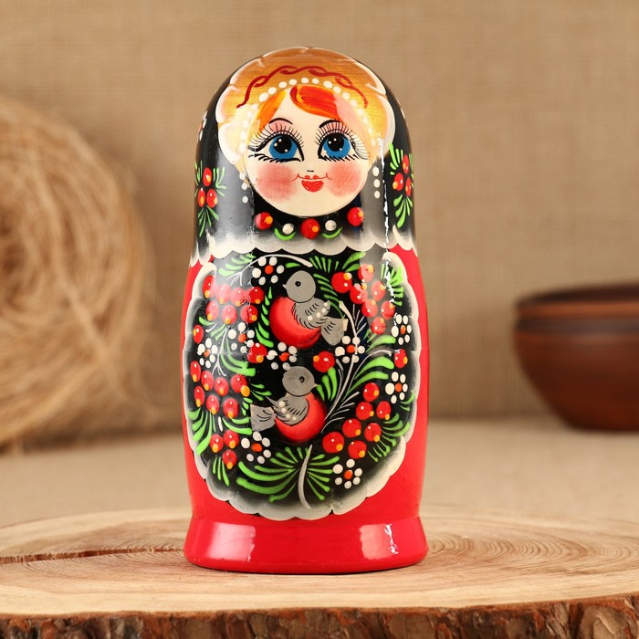 Матрёшка «Снегири в рябине», чёрный платок, 5 кукольная, 15 -18 см - Фото 1
