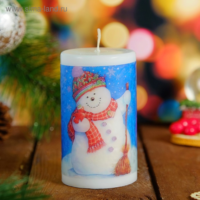 Свеча новогодняя "Весёлый снеговик" 6х10см - Фото 1